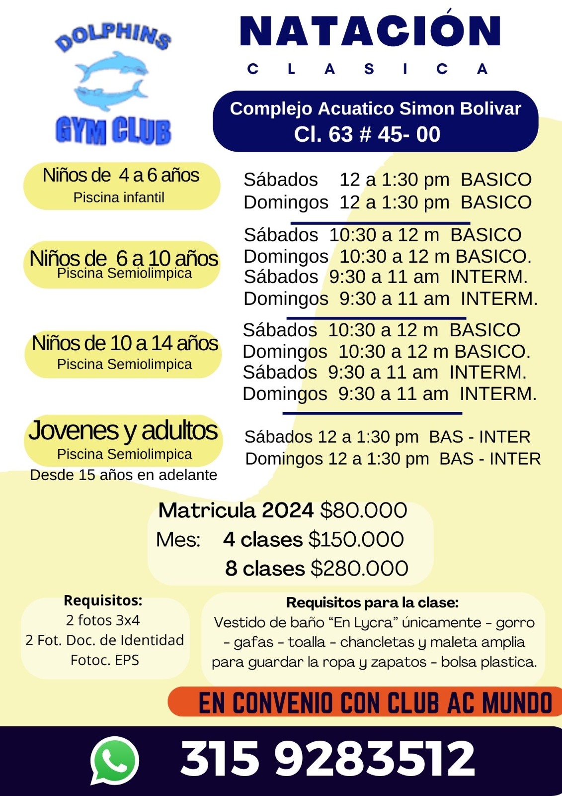 CLASES DE NATACION COMPLEJO ACUATICO SIMON BOLIVAR 2024